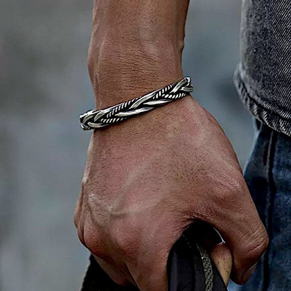 Sterling Silver Braided Unisex Bangle Cuff Bracelet - Picture 1 of 6